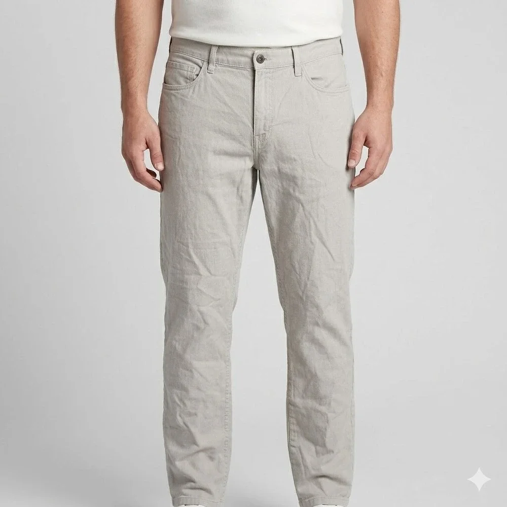 Banana Republic Mens 36x32 Slim Fit Linen Blend Pants Stone Beige Khaki